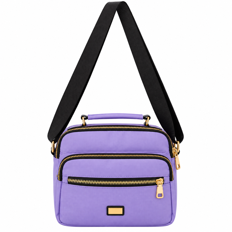 (image for) 2434 Lilac Polyester Multi Zip X-Body Bag With Top Handle (New)